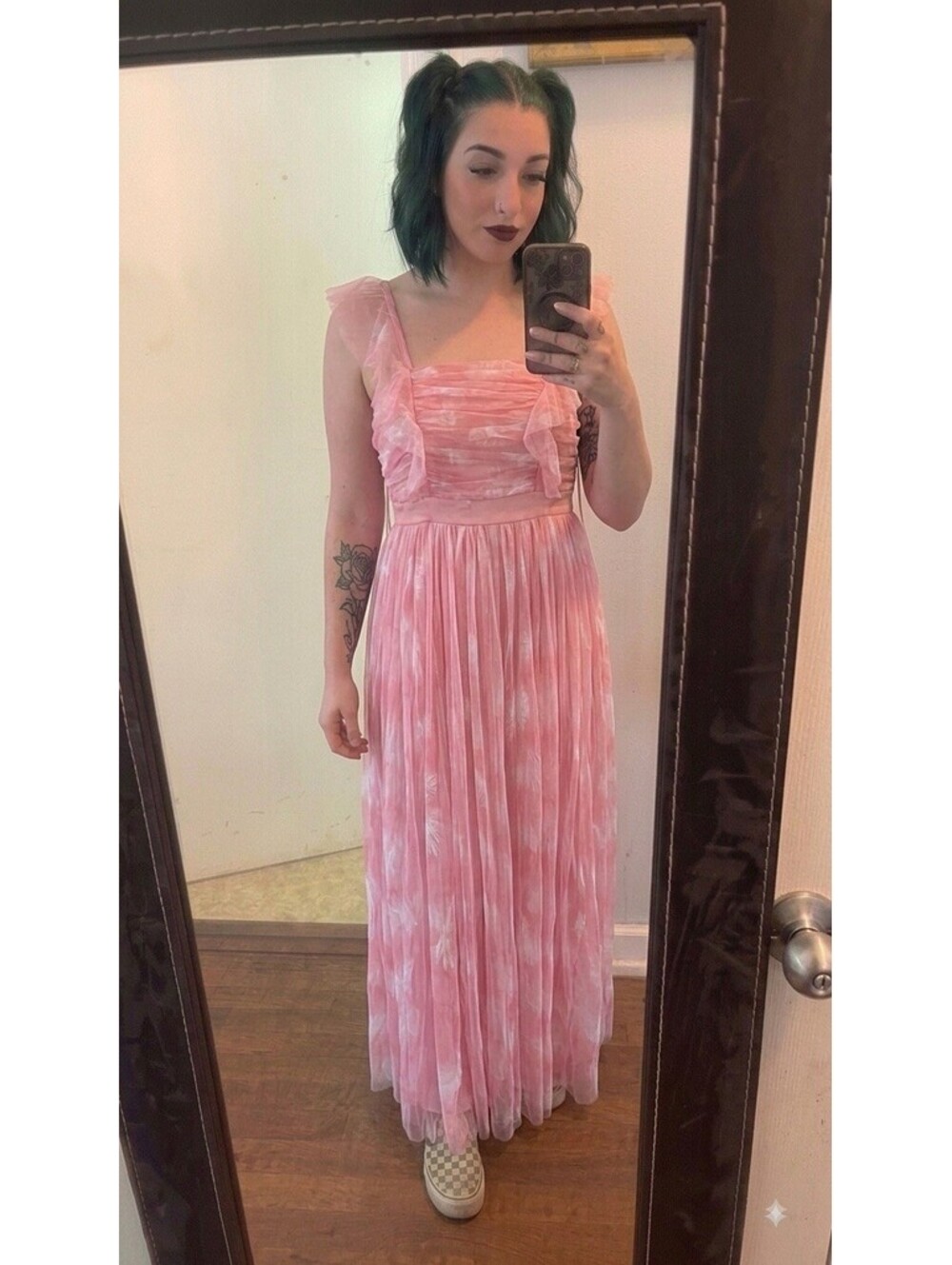 Anaya With Love Pink Ruched Tulle Square Neck Maxi Dress Size 2